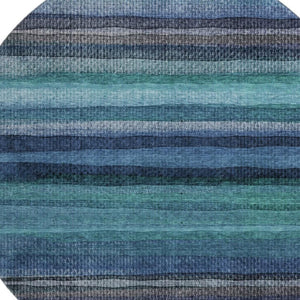 HomeRoots 8' X 10' Washable Teal & Navy Striped Area Rug with UV Protection – Durable, Stylish, Easy Care! 717600