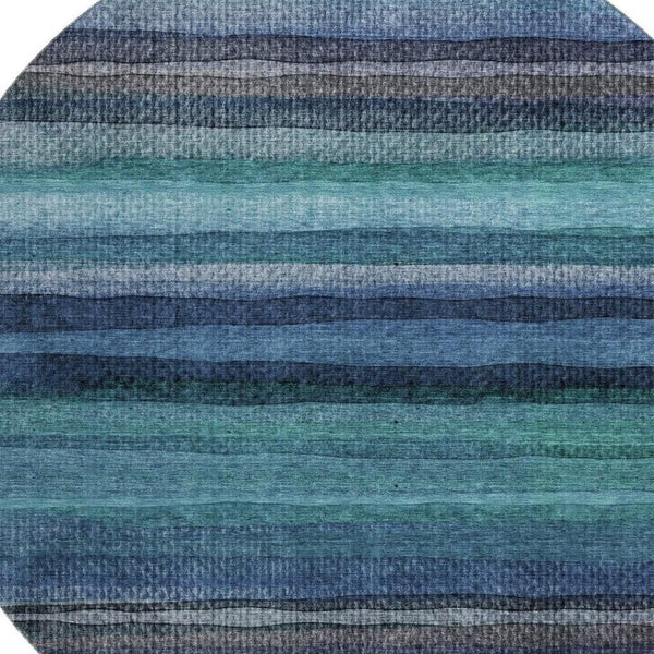 HomeRoots 8' X 10' Washable Teal & Navy Striped Area Rug with UV Protection – Durable, Stylish, Easy Care! 717600