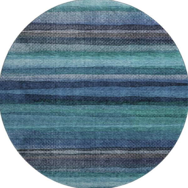 HomeRoots 8' X 10' Washable Teal & Navy Striped Area Rug with UV Protection – Durable, Stylish, Easy Care! 717600