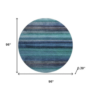 HomeRoots 8' X 10' Washable Teal & Navy Striped Area Rug with UV Protection – Durable, Stylish, Easy Care! 717600
