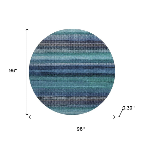 HomeRoots 8' X 10' Washable Teal & Navy Striped Area Rug with UV Protection – Durable, Stylish, Easy Care! 717600