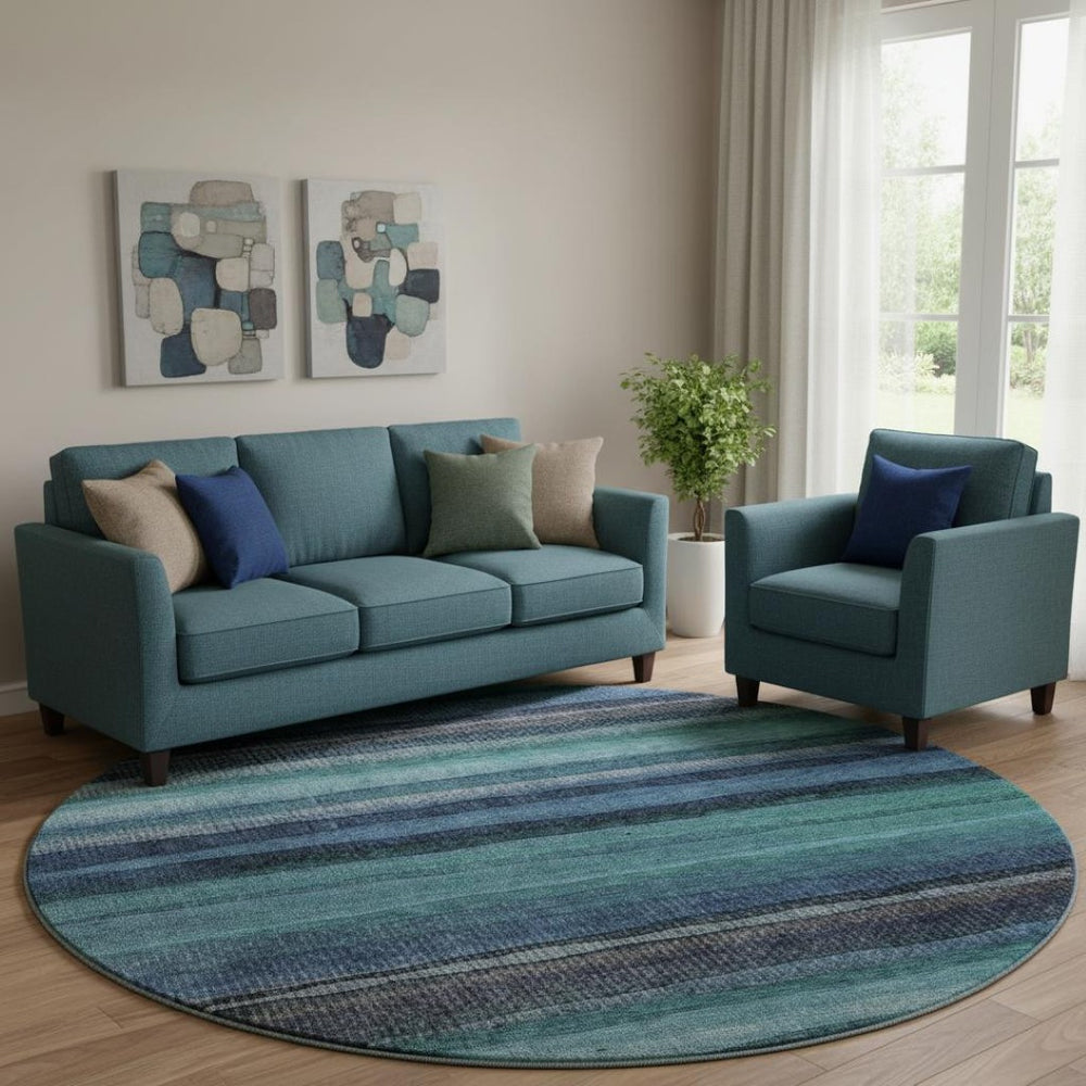 HomeRoots 8' X 10' Washable Teal & Navy Striped Area Rug with UV Protection – Durable, Stylish, Easy Care! 717600
