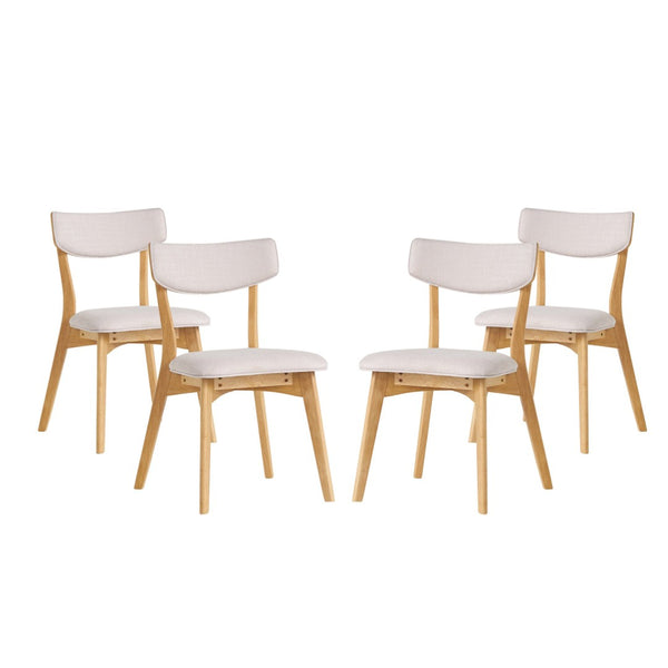 English Elm Caleb Mid-century Upholstered Dining Chair Set of Four with Tapered Oak Legs Light Beige,Natural N768P282333L