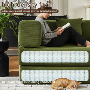 English Elm Convertible Corduroy Floor Sofa with Folding Sleeper and Bolster Pillow for Apartments Green W5638P460475