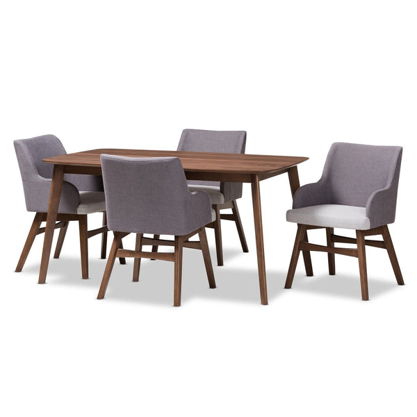 Baxton Studio Baxton Studio 5-Piece Mid-Century Modern Dining Set with Upholstered Armchairs for Stylish Comfort Monte Rectangular Monte-Dark Grey-5PC Dining Set