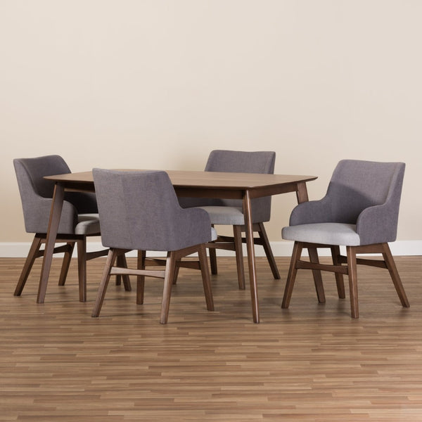 Baxton Studio Baxton Studio 5-Piece Mid-Century Modern Dining Set with Upholstered Armchairs for Stylish Comfort Monte Rectangular Monte-Dark Grey-5PC Dining Set