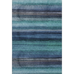 HomeRoots 9' X 12' Teal & Navy Blue Striped Area Rug - Machine Washable, UV Protected, Kid & Pet Friendly! 717601
