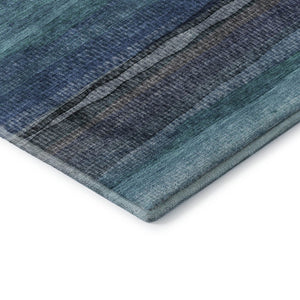 HomeRoots 9' X 12' Teal & Navy Blue Striped Area Rug - Machine Washable, UV Protected, Kid & Pet Friendly! 717601