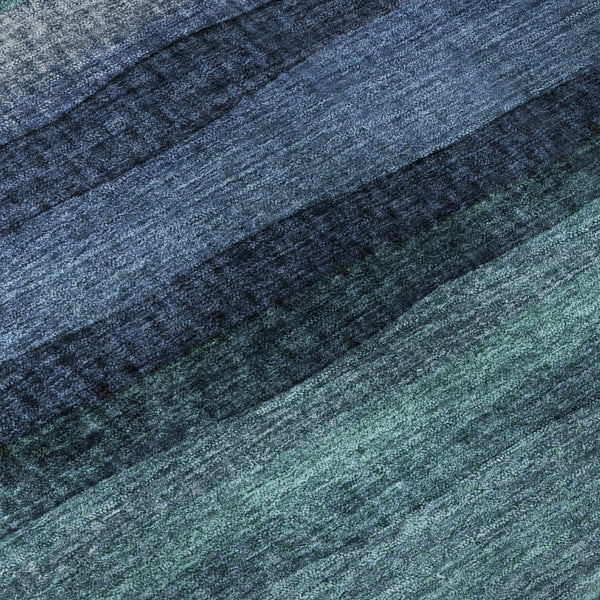 HomeRoots 9' X 12' Teal & Navy Blue Striped Area Rug - Machine Washable, UV Protected, Kid & Pet Friendly! 717601