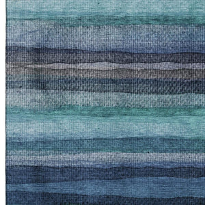 HomeRoots 10' X 14' Teal & Navy Striped Area Rug - Durable, Washable, UV-Protected for Vibrant Living Spaces 717602