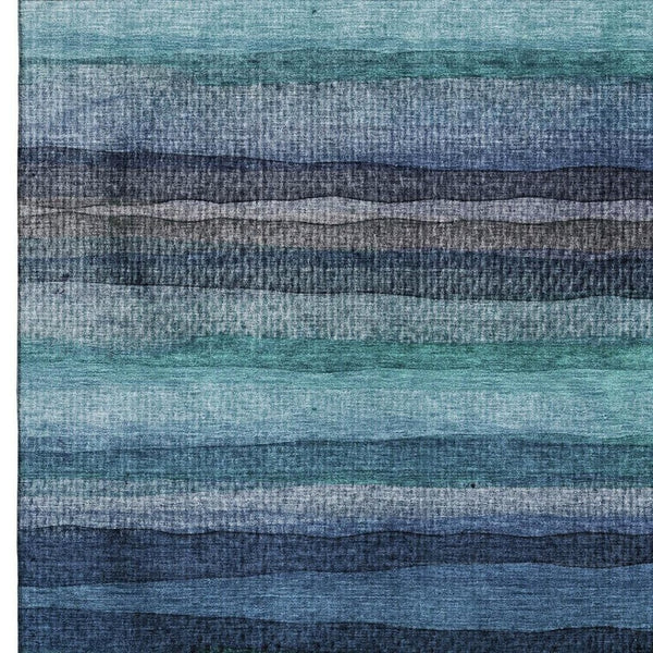 HomeRoots 10' X 14' Teal & Navy Striped Area Rug - Durable, Washable, UV-Protected for Vibrant Living Spaces 717602