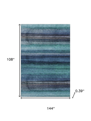 HomeRoots 10' X 14' Teal & Navy Striped Area Rug - Durable, Washable, UV-Protected for Vibrant Living Spaces 717602