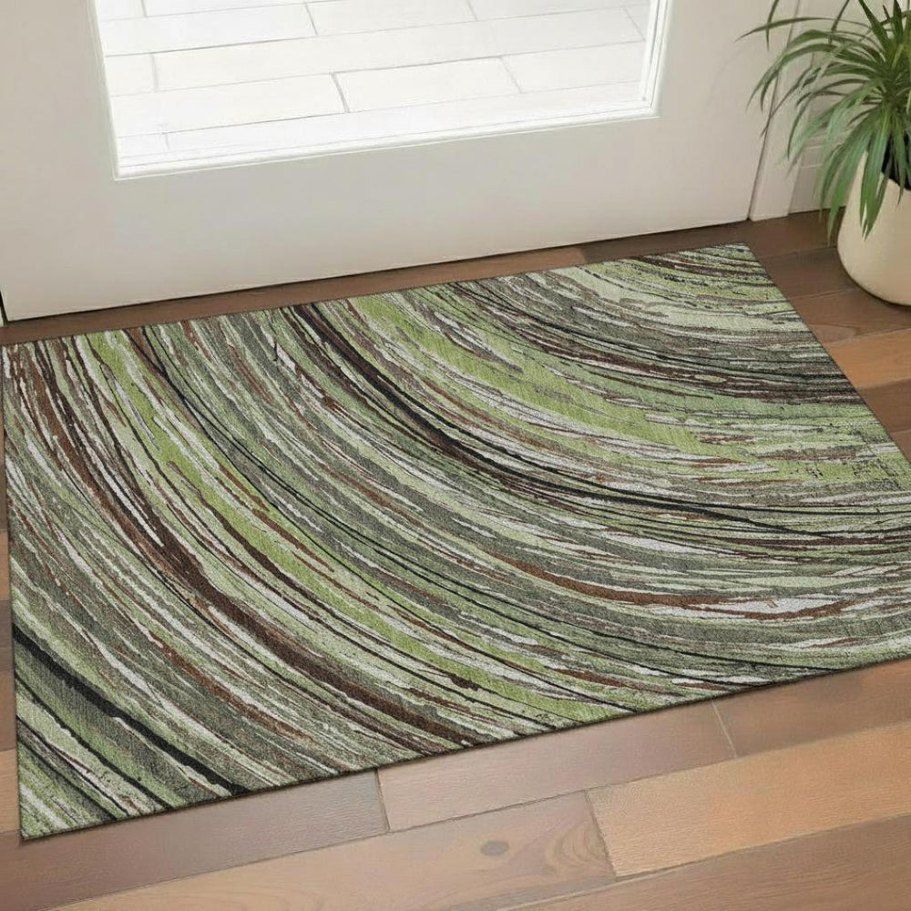 HomeRoots 5' X 8' Sage and Ivory Abstract Area Rug - Stylish, Washable, UV Protected for Modern Interiors 717604