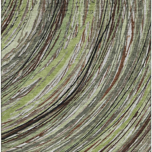 HomeRoots 8' Sage and Ivory Abstract Round Rug - Washable, UV Protected, Durable with Modern Style & Comfort 717605
