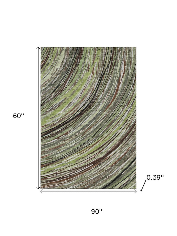 HomeRoots 8' Sage and Ivory Abstract Round Rug - Washable, UV Protected, Durable with Modern Style & Comfort 717605