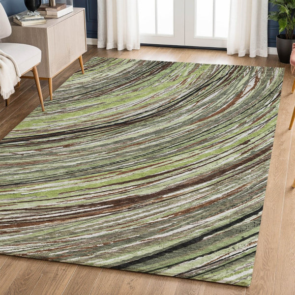 HomeRoots 8' Sage and Ivory Abstract Round Rug - Washable, UV Protected, Durable with Modern Style & Comfort 717605