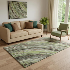 HomeRoots 8' Sage and Ivory Abstract Round Rug - Washable, UV Protected, Durable with Modern Style & Comfort 717605