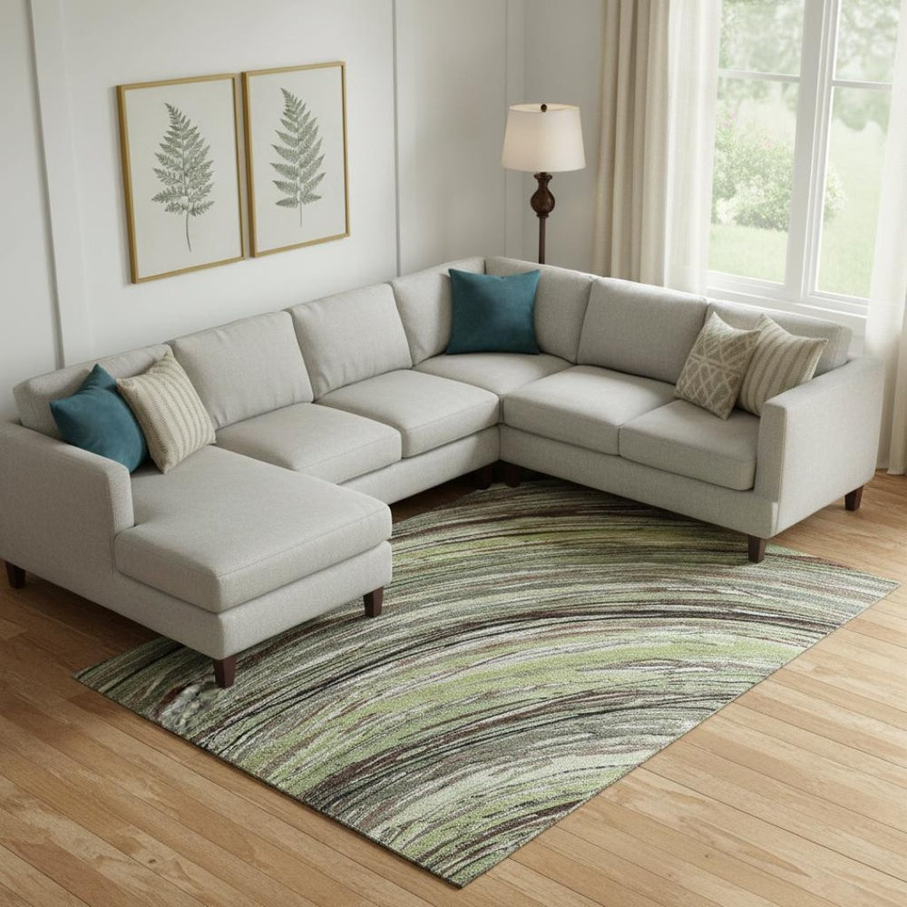 HomeRoots 9' X 12' Sage and Ivory Abstract Area Rug - Washable, UV Protected, Stylish for Busy Homes & Pets 717607