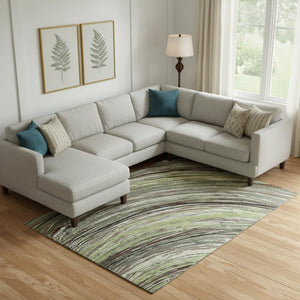 HomeRoots 9' X 12' Sage and Ivory Abstract Area Rug - Washable, UV Protected, Stylish for Busy Homes & Pets 717607