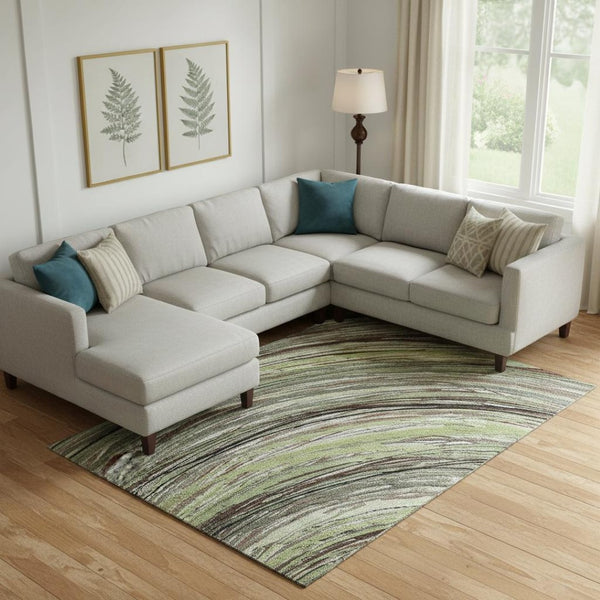 HomeRoots 9' X 12' Sage and Ivory Abstract Area Rug - Washable, UV Protected, Stylish for Busy Homes & Pets 717607