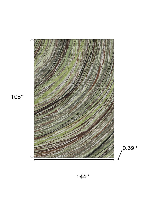 HomeRoots 10' X 14' Sage And Ivory Abstract Area Rug - Washable, UV-Protected for High-Traffic Spaces & Style 717608