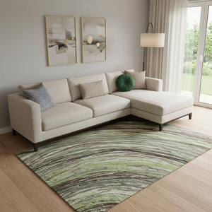 HomeRoots 10' X 14' Sage And Ivory Abstract Area Rug - Washable, UV-Protected for High-Traffic Spaces & Style 717608