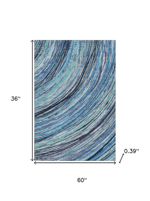 HomeRoots 5' X 8' Blue And Ivory Abstract Area Rug - Stylish, Washable, UV-Protected, Stain-Resistant Design! 717610