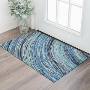 HomeRoots 5' X 8' Blue And Ivory Abstract Area Rug - Stylish, Washable, UV-Protected, Stain-Resistant Design! 717610