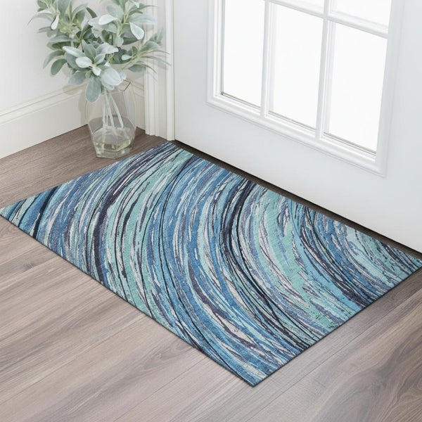 HomeRoots 5' X 8' Blue And Ivory Abstract Area Rug - Stylish, Washable, UV-Protected, Stain-Resistant Design! 717610
