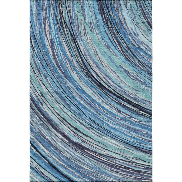 HomeRoots 8' Blue And Ivory Abstract Washable Round Rug - Durable, UV-Protected, Perfect for High-Traffic Areas 717611