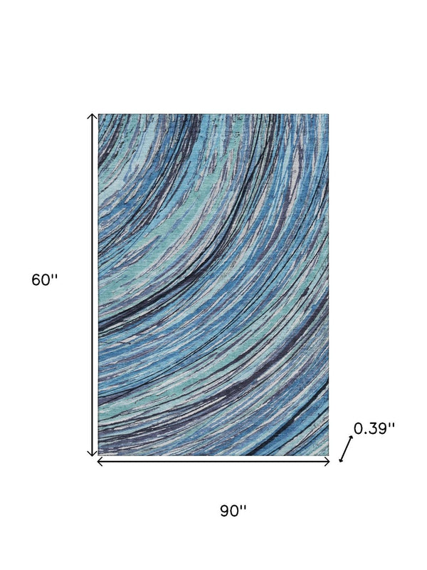 HomeRoots 8' Blue And Ivory Abstract Washable Round Rug - Durable, UV-Protected, Perfect for High-Traffic Areas 717611