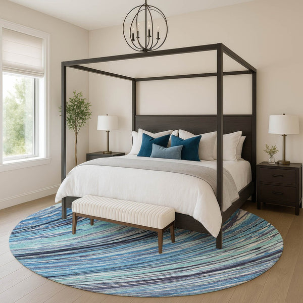 HomeRoots 8' X 10' Blue And Ivory Abstract Area Rug – Stylish, Washable, UV-Protected, Durable for Busy Homes 717612