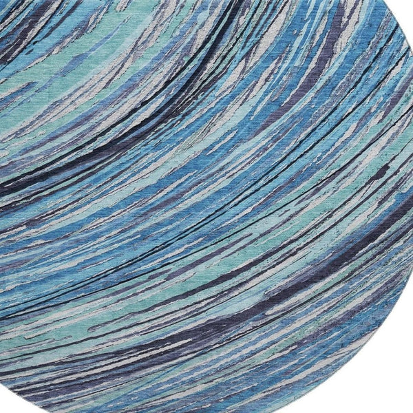 HomeRoots 8' X 10' Blue And Ivory Abstract Area Rug – Stylish, Washable, UV-Protected, Durable for Busy Homes 717612