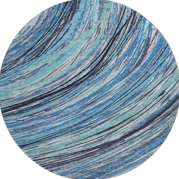 HomeRoots 8' X 10' Blue And Ivory Abstract Area Rug – Stylish, Washable, UV-Protected, Durable for Busy Homes 717612