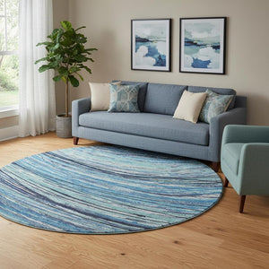 HomeRoots 8' X 10' Blue And Ivory Abstract Area Rug – Stylish, Washable, UV-Protected, Durable for Busy Homes 717612