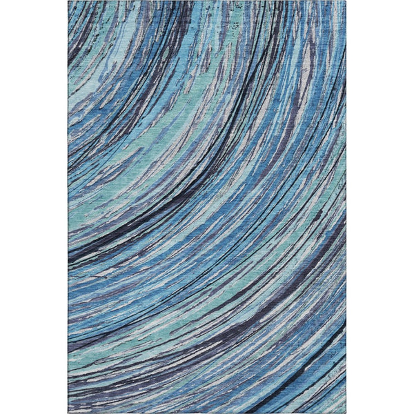 HomeRoots 9' X 12' Blue and Ivory Abstract Area Rug - Machine Washable, Stain Resistant, UV Protection for Homes 717613