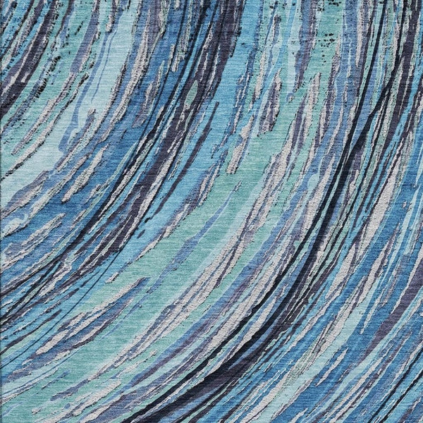 HomeRoots 9' X 12' Blue and Ivory Abstract Area Rug - Machine Washable, Stain Resistant, UV Protection for Homes 717613