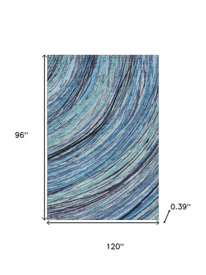 HomeRoots 9' X 12' Blue and Ivory Abstract Area Rug - Machine Washable, Stain Resistant, UV Protection for Homes 717613