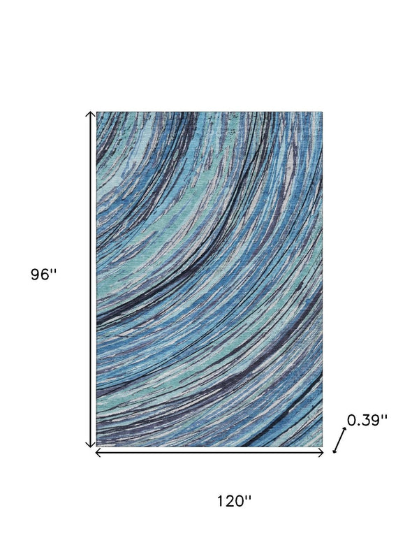 HomeRoots 9' X 12' Blue and Ivory Abstract Area Rug - Machine Washable, Stain Resistant, UV Protection for Homes 717613