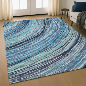 HomeRoots 10' Blue and Ivory Abstract Washable Area Rug - Durable, Stain Resistant, UV Protected for Homes! 717614