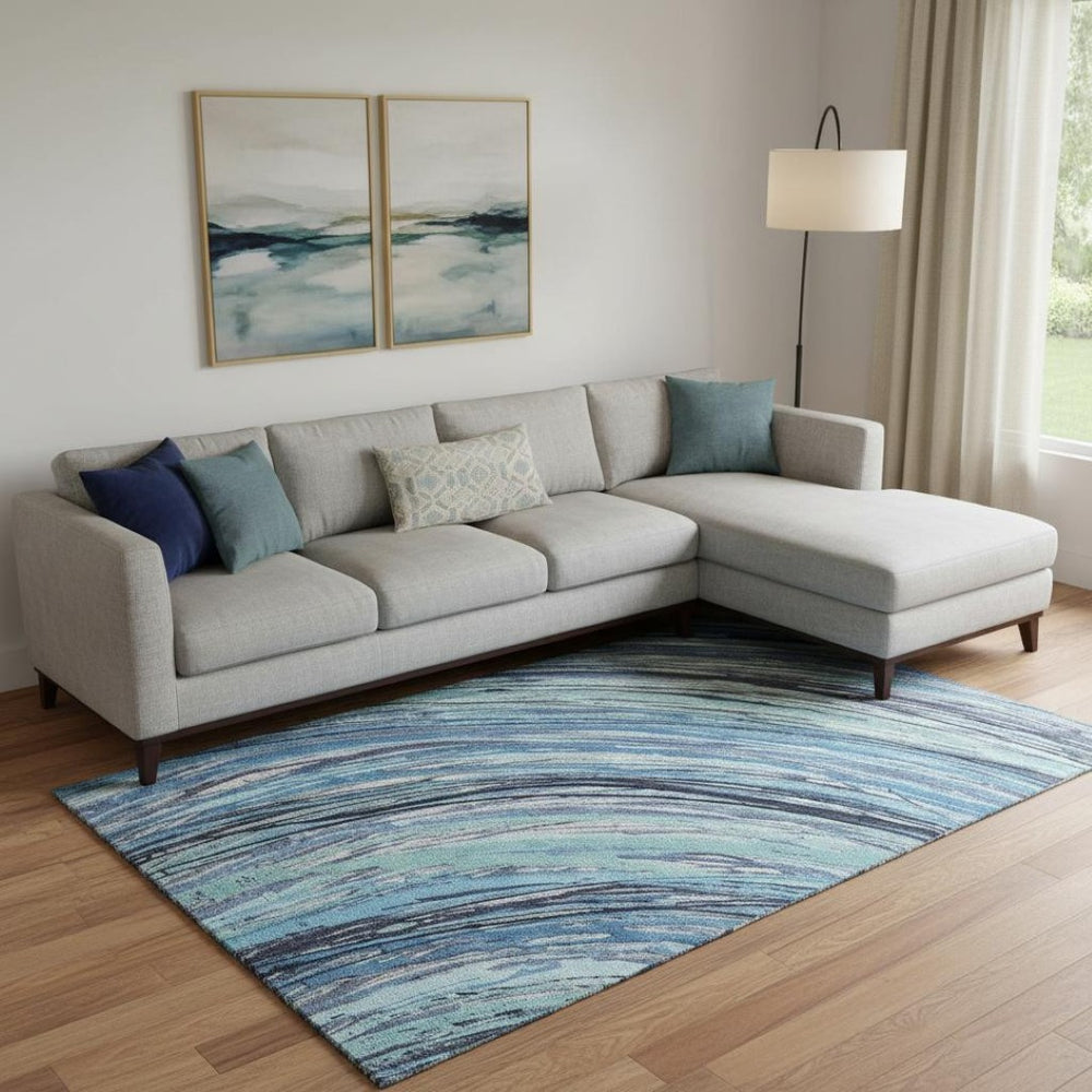 HomeRoots 10' Blue and Ivory Abstract Washable Area Rug - Durable, Stain Resistant, UV Protected for Homes! 717614