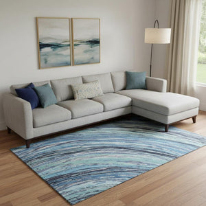 HomeRoots 10' Blue and Ivory Abstract Washable Area Rug - Durable, Stain Resistant, UV Protected for Homes! 717614