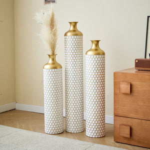 English Elm Floor Elegant 3-Piece Metal Vase Set - Modern Droplet Style In White And Gold For Stunning Decor W2796P290480
