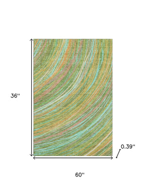 HomeRoots 5' X 8' Abstract Green and Peach Washable Area Rug - UV Protected, Stain Resistant, Pet-Friendly Design 717616