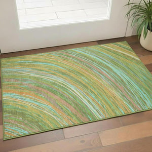 HomeRoots 5' X 8' Abstract Green and Peach Washable Area Rug - UV Protected, Stain Resistant, Pet-Friendly Design 717616