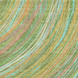 HomeRoots 8' Green and Peach Abstract Washable Round Rug - UV Protected, Durable, Stylish for High-Traffic Spaces 717617