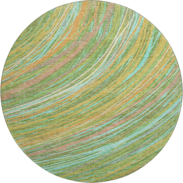 HomeRoots 8' X 10' Washable Abstract Area Rug in Green & Peach - UV Protected, Durable, Non-Slip Design for Homes 717618
