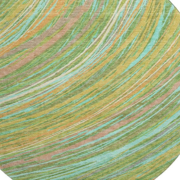 HomeRoots 8' X 10' Washable Abstract Area Rug in Green & Peach - UV Protected, Durable, Non-Slip Design for Homes 717618