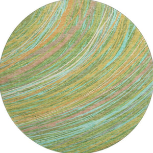 HomeRoots 8' X 10' Washable Abstract Area Rug in Green & Peach - UV Protected, Durable, Non-Slip Design for Homes 717618