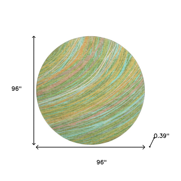 HomeRoots 8' X 10' Washable Abstract Area Rug in Green & Peach - UV Protected, Durable, Non-Slip Design for Homes 717618